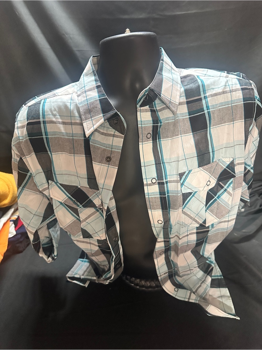 Men's Plaid Button-Up Shirt in Light Blue & Black-Y2K airwalk-size L-#560